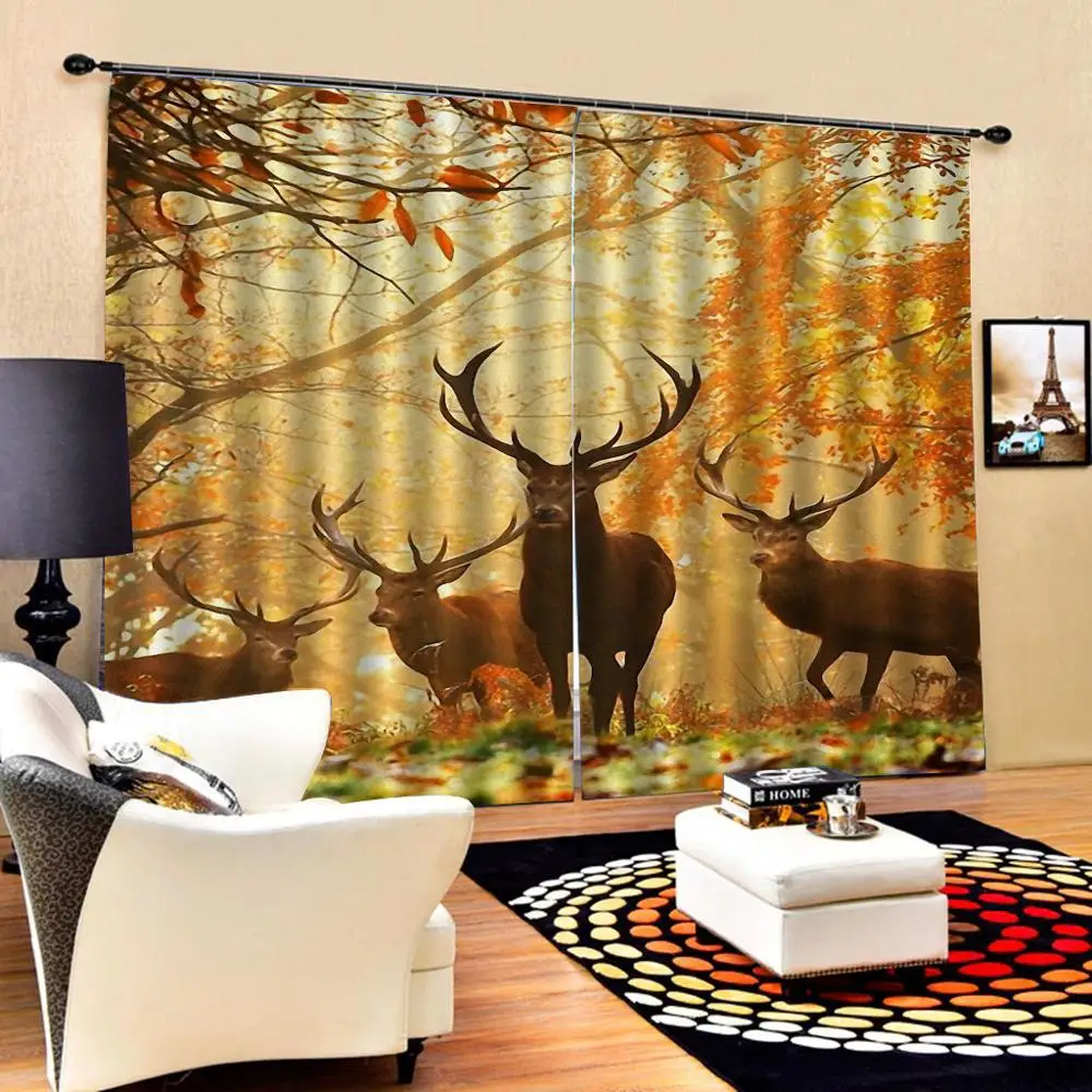 

New gold forest curtains 3D Blackout Curtains For Living room Bedding room Drapes Cotinas para sala