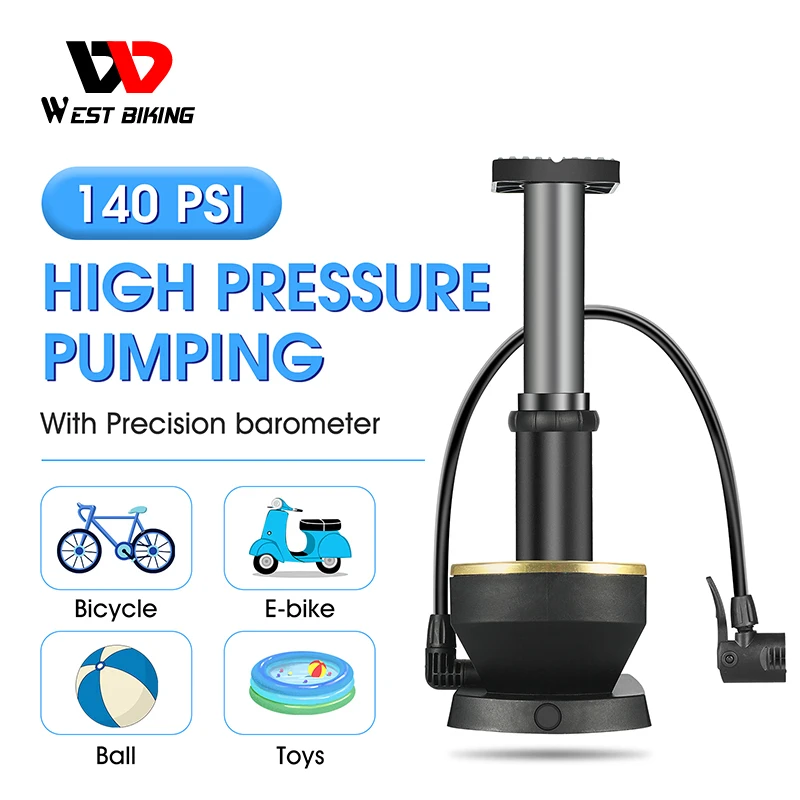 

WEST BIKING Portable Bike Foot Pump 140PSI Foot Pedal Bicycle Pump With Gauge Presta Schrader Valve Cycling Air Pump Inflator