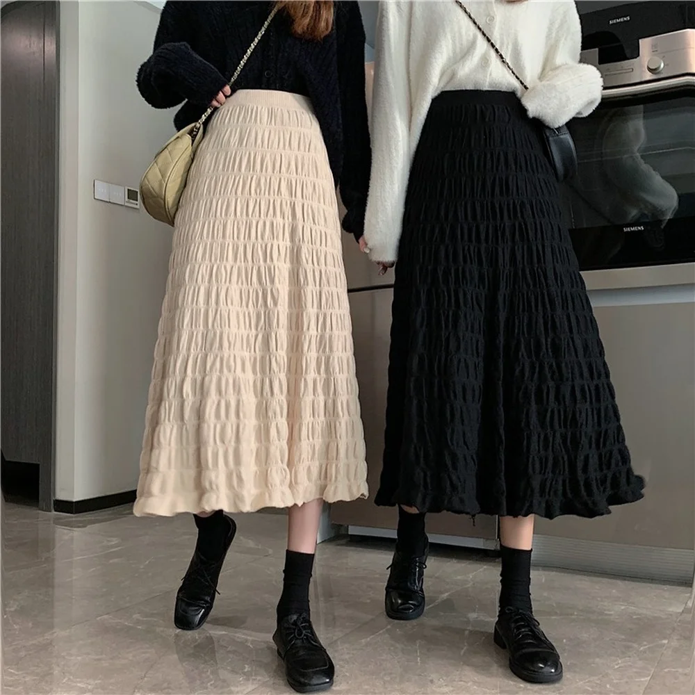 Autumn Winter Wrinkled Black Pleated Skirt Women 2021 Korean Style Casual High Waisted A-Line Knitted Skirts Long Falda Plisada
Autumn Winter Wrinkled Black Pleated Skirt Women 2021 Korean Style Casual High Waisted A-Line Knitted Skirts Long Falda Plisada