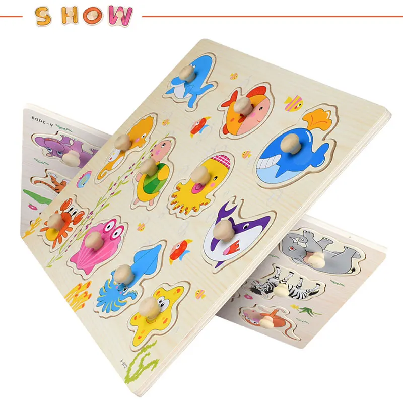 Монтессори Деревянные Пазлы ручной захват Игрушки Tangram Jigsaw детские