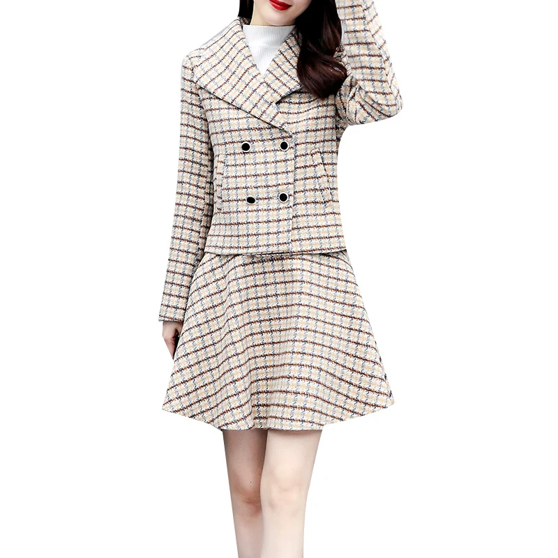 Fashionable Autumn New Two-Piece Clothing Set Suit Outfit Long-Sleeved Coat Jacket Popular Grid Skirts Office Lady 
Fashionable Autumn New Two-Piece Clothing Set Suit Outfit Long-Sleeved Coat Jacket Popular Grid Skirts Office Lady