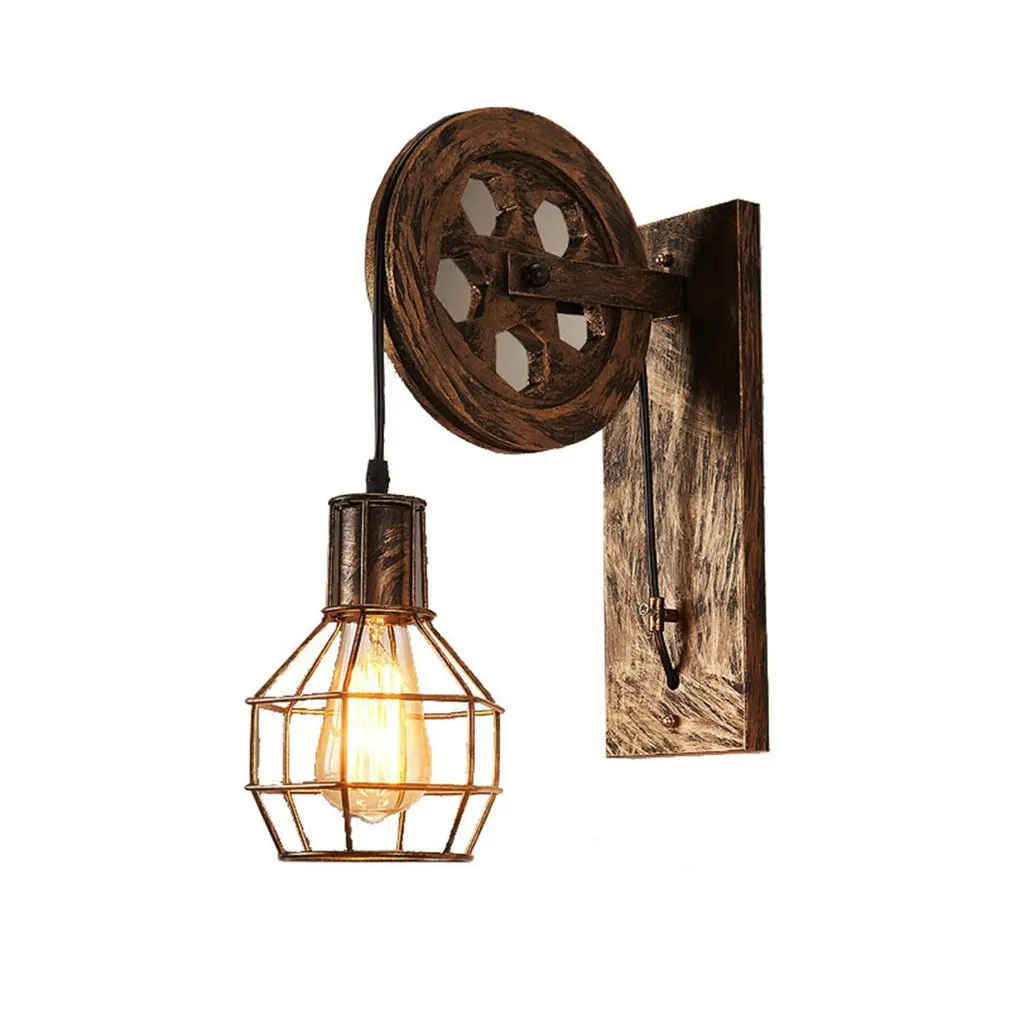 

Retro Vintage Wall Light Shade Ceiling Lifting Pulley Industrial Wall Lamp Fixture Iron Loft Cafe Bar Adjustable Sconce Light