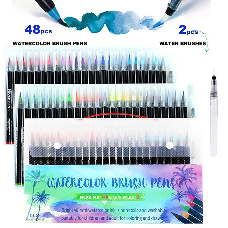 48 Colors Watercolor Brush Pens Art Marker Pens for Drawing Coloring Books Manga Calligraphy School Supplies Stationery Simple
48 Colors Watercolor Brush Pens Art Marker Pens for Drawing Coloring Books Manga Calligraphy School Supplies Stationery Simple