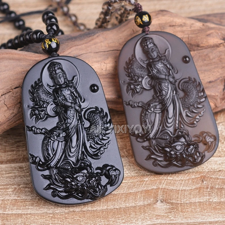 Beautiful Natural Black Obsidian Carved Chinese Dragon GuanYin Blessing Amulet Lucky Pendant + Beads Necklace Charm Gift Jewelry
Beautiful Natural Black Obsidian Carved Chinese Dragon GuanYin Blessing Amulet Lucky Pendant + Beads Necklace Charm Gift Jewelry