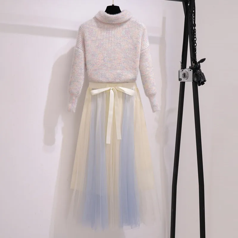 Sweet 2 Pce Suits New Women Warm High Collar Sweater Pullover + Elastic Waist Bow Splicing Mesh Skirt Autumn Winter Fairy Set
Sweet 2 Pce Suits New Women Warm High Collar Sweater Pullover + Elastic Waist Bow Splicing Mesh Skirt Autumn Winter Fairy Set