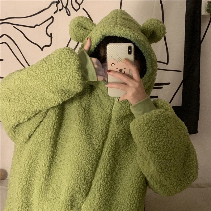 Lamb Fur Bear Ears Sweater Plus Velvet Zip-Up Thick Ins Loose Korean Fashion Women Tops Lazy Style Zipper Pocket Casual Hoodies
Lamb Fur Bear Ears Sweater Plus Velvet Zip-Up Thick Ins Loose Korean Fashion Women Tops Lazy Style Zipper Pocket Casual Hoodies