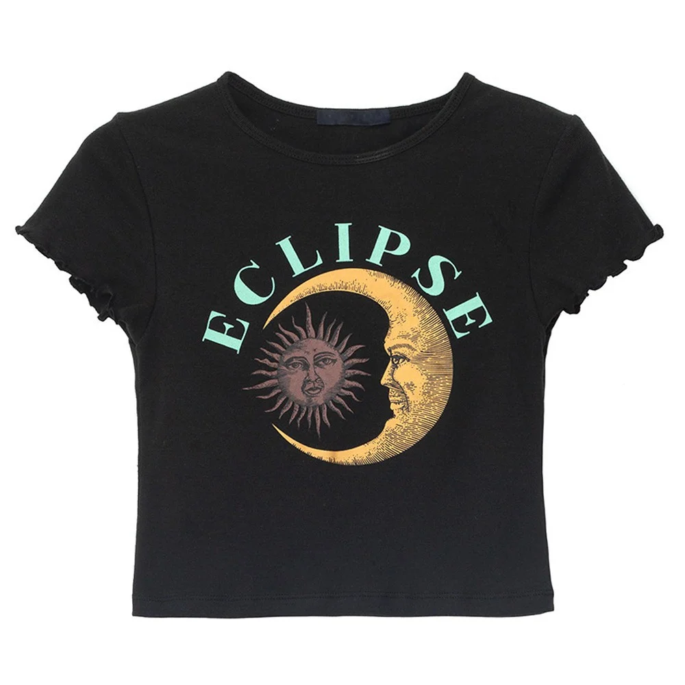 Women Short Sleeve Tops Round Neck Slim Sexy Ladies Pattern Letter Print Summer Casual Wear
Women Short Sleeve Tops Round Neck Slim Sexy Ladies Pattern Letter Print Summer Casual Wear