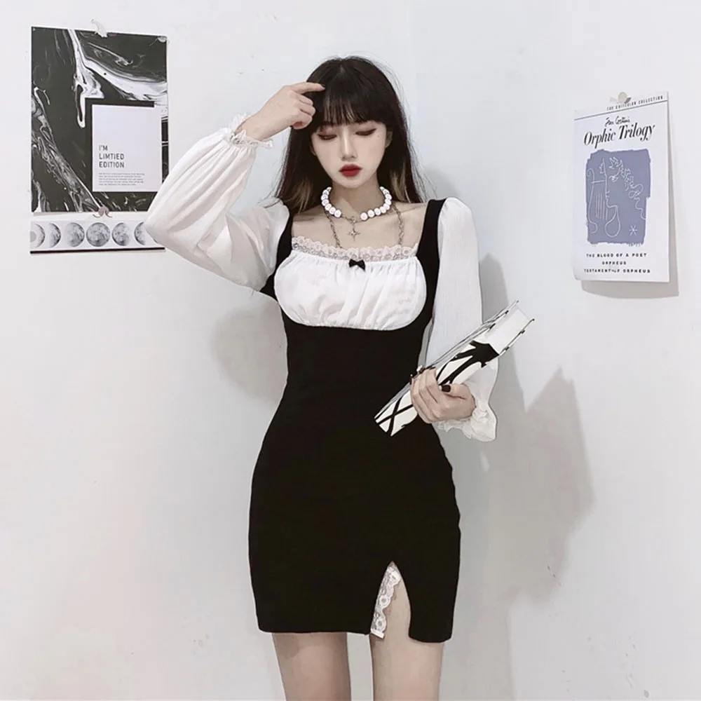 Fashion Temperament Gothic 2021 Spring Summer Ladies Dress Casual Lace Splicing Fake Two Split Fork Square Collar Long Sleeve
Fashion Temperament Gothic 2021 Spring Summer Ladies Dress Casual Lace Splicing Fake Two Split Fork Square Collar Long Sleeve