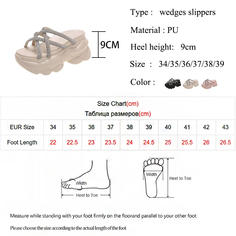 Rimocy Shining Crystal Cross Strap Slides Women Summer Platform Wedges Slippers Woman Fashion Rhinestones Thick Bottom Sandals
Rimocy Shining Crystal Cross Strap Slides Women Summer Platform Wedges Slippers Woman Fashion Rhinestones Thick Bottom Sandals