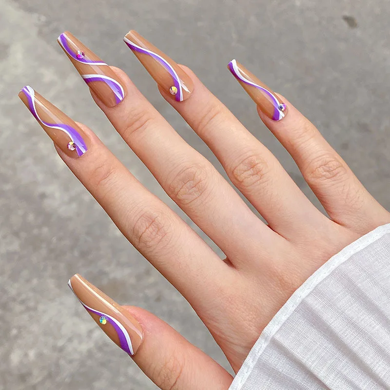 2021 New Hot Super Long Trapezoid Nail False Nail White and Purple Line Diamond Nail Nails Finished Product Nail Art Decoration
2021 New Hot Super Long Trapezoid Nail False Nail White and Purple Line Diamond Nail Nails Finished Product Nail Art Decoration