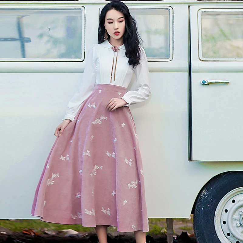 Preppy Style Embroidery Ankle-Length Spring Autumn Full Lace Bow Dresses Retro Danquet Women Clothes Peter pan Collar New High
Preppy Style Embroidery Ankle-Length Spring Autumn Full Lace Bow Dresses Retro Danquet Women Clothes Peter pan Collar New High