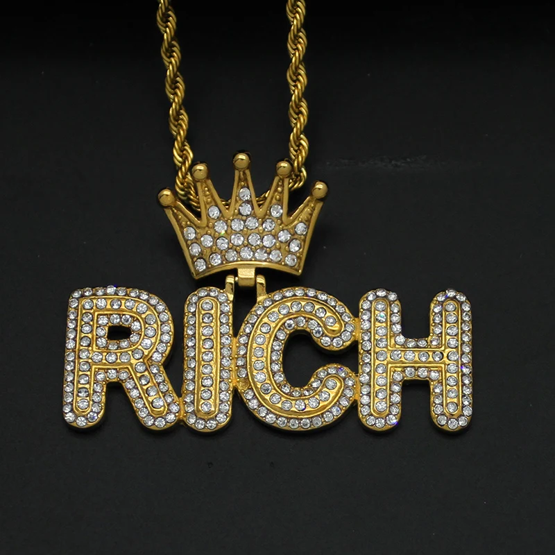 Hip Hop Rhinestones Paved Bling Iced Out Stainless Steel Crown Rich Pendants Neckalce for Men Rapper Jewelry Gold SIlver Color
Hip Hop Rhinestones Paved Bling Iced Out Stainless Steel Crown Rich Pendants Neckalce for Men Rapper Jewelry Gold SIlver Color