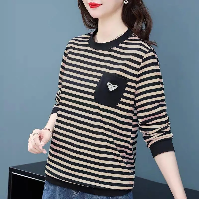 2021 New Autumn Spring O Neck Polyester Long Sleeve women's t-shirt Fashion Korean Style Striped t shirt
2021 New Autumn Spring O Neck Polyester Long Sleeve women's t-shirt Fashion Korean Style Striped t shirt