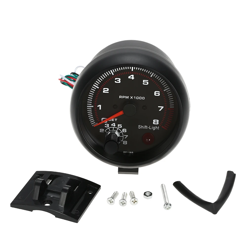 

3.75" High Precision Car Universal Tachometer Gauge White Inter Shift light 0-8000 RPM Works on 4, 6, 8 cylinder engines