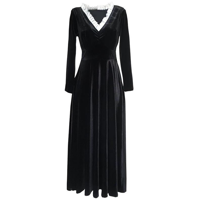 Spring Autumn Winter Women Vintage Elegant Black Velvet Dress Ladies Slim V-Neck High Waist Robe Longue Vestidos Verano 2020
Spring Autumn Winter Women Vintage Elegant Black Velvet Dress Ladies Slim V-Neck High Waist Robe Longue Vestidos Verano 2020