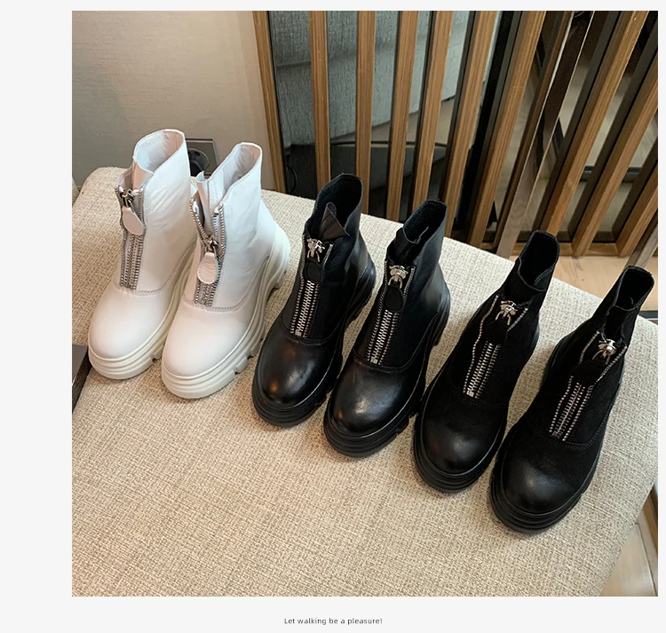 Genuine Leather Thick-soled Martin Boots Woman Lace-Up Round Toe Short Ankle Boots Fashion Front Zip Flock Winter Shoes 2021
Genuine Leather Thick-soled Martin Boots Woman Lace-Up Round Toe Short Ankle Boots Fashion Front Zip Flock Winter Shoes 2021