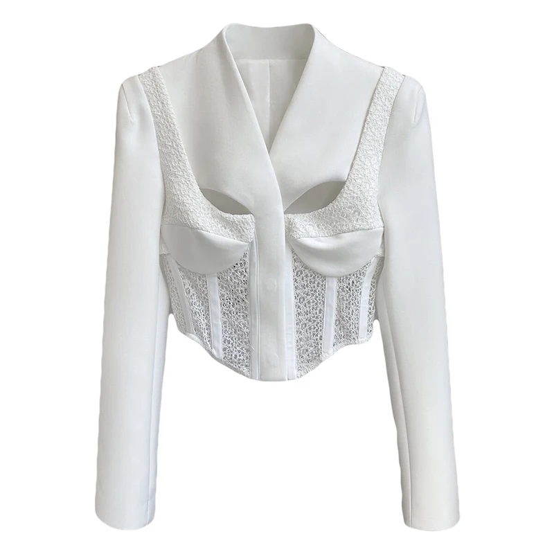 TWOTWINSTYLE White Korean Short Slim Blazer For Women V Neck Long Sleeve Patchwork Lace Blazers Female 2021 Spring Fashion Style
TWOTWINSTYLE White Korean Short Slim Blazer For Women V Neck Long Sleeve Patchwork Lace Blazers Female 2021 Spring Fashion Style