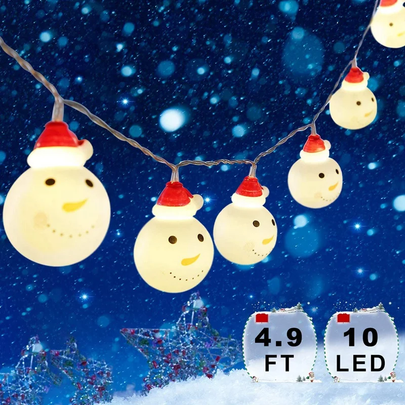 

Snowman Christmas Lights,4.9Ft 10 LEDs,Battery Operated Indoor Outdoor Lights Decorations for Home, Patio Festival Party