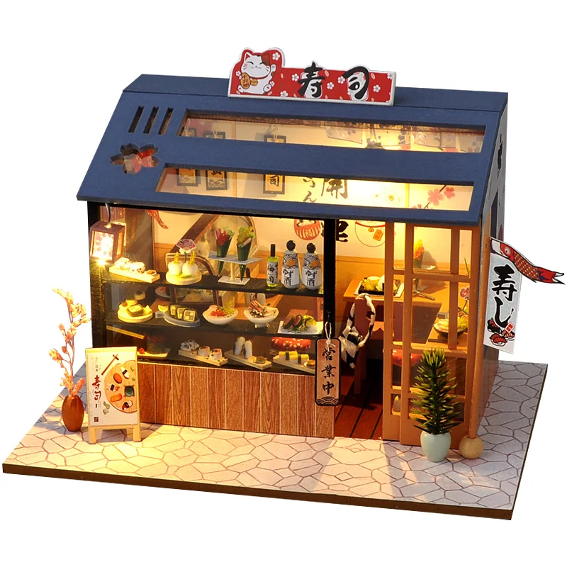 Creative DIY Wooden Assembled Sushi Dessert Shop Miniature with Furniture miniature model for Children Adult Gifts
Creative DIY Wooden Assembled Sushi Dessert Shop Miniature with Furniture miniature model for Children Adult Gifts