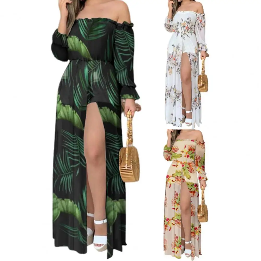 Women Dress Summer Floral Print Off Shoulder Casual Dresses Elastic Waist High Split Irregular Hem Banquet Elegant Women's Dress
Women Dress Summer Floral Print Off Shoulder Casual Dresses Elastic Waist High Split Irregular Hem Banquet Elegant Women's Dress
