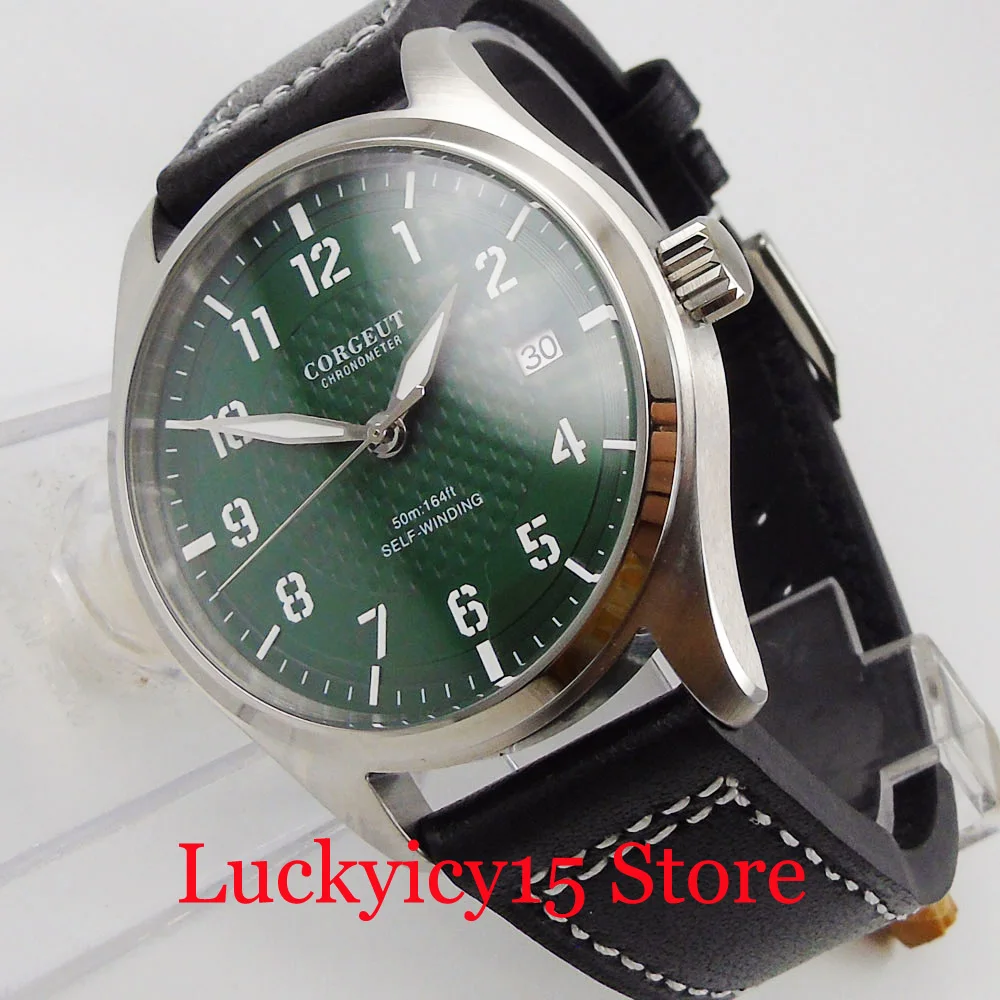 CORGEUT 40mm Automatic Men Watch Green / Black / White Dial Leather Band Date Window Solid Backcover
CORGEUT 40mm Automatic Men Watch Green / Black / White Dial Leather Band Date Window Solid Backcover