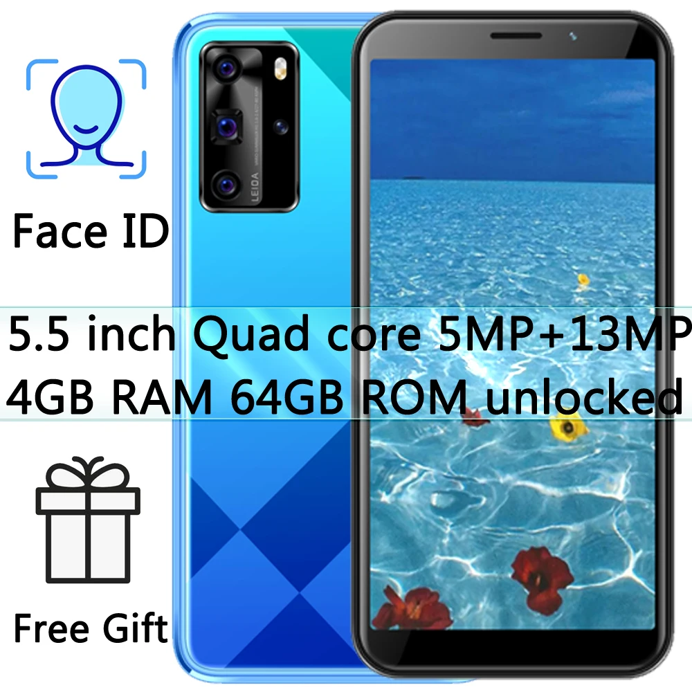 4 ядра 10X смартфонов MTK 5 "Face ID разблокированный 4G Оперативная память 64G