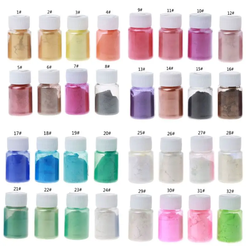 32 Colors 10g Resin Colorant Powder Mica Pearlescent Pigments Kit Resin Dye Epoxy Resin DIY Color Toning Jewelry Making
32 Colors 10g Resin Colorant Powder Mica Pearlescent Pigments Kit Resin Dye Epoxy Resin DIY Color Toning Jewelry Making