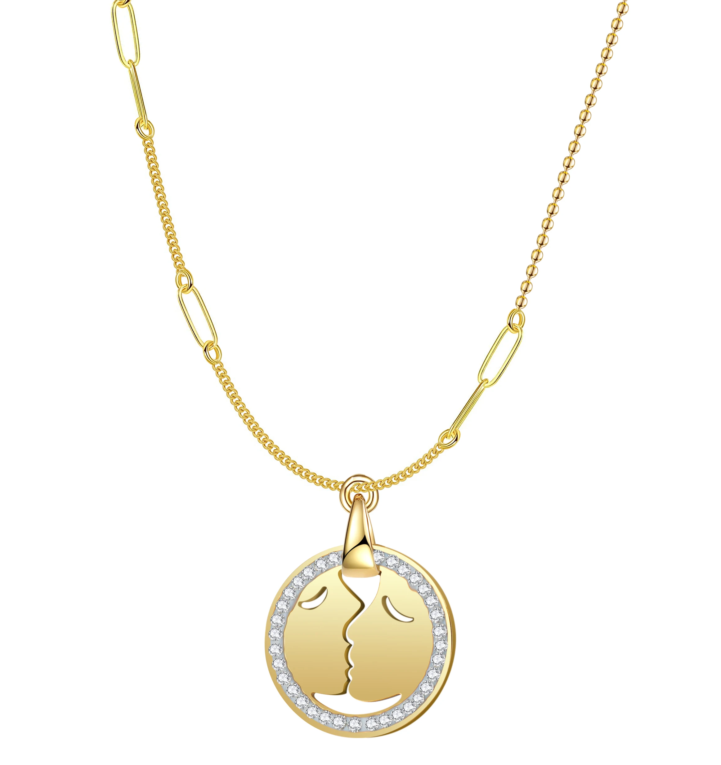 Gold Plated New Round Stainless Steel Necklace For Women Inlaid Rhinestones Neck Chains Trendy Simple Kiss Face Pendant
Gold Plated New Round Stainless Steel Necklace For Women Inlaid Rhinestones Neck Chains Trendy Simple Kiss Face Pendant