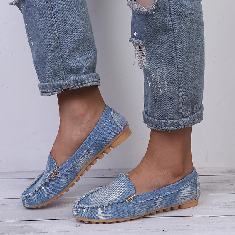Women Casual Flat Shoes Spring Autumn Loafer Slips Soft Round Toe Denim Flats Jeans Plus Size | Обувь