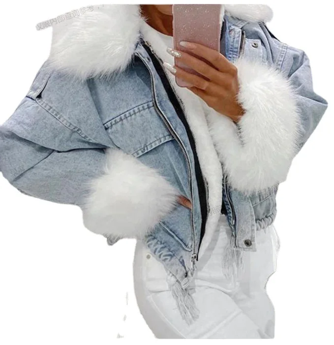 Thicken Winter Denim Jacket Casual Women Long Sleeve Short Coats Fur Collar Outerwear Loose Ins Style Streetwear Overcoat
Thicken Winter Denim Jacket Casual Women Long Sleeve Short Coats Fur Collar Outerwear Loose Ins Style Streetwear Overcoat