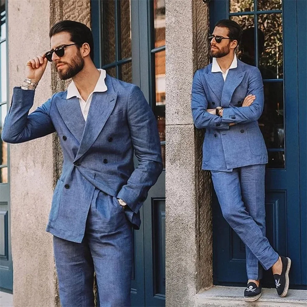 Blue 2-Pieces Oxford Casual Double Breasted Jacket Men Suits Custom Made Tuxedos Party Formal Business Peaked Lapel Blazers Coat
Blue 2-Pieces Oxford Casual Double Breasted Jacket Men Suits Custom Made Tuxedos Party Formal Business Peaked Lapel Blazers Coat