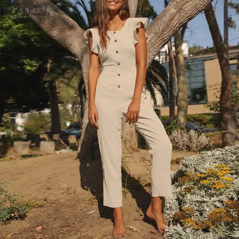 2021 ZANZEA Women Fahsion Jumpsuits Summer Office Lady Belted Overalls Casual Solid Ruffle Sleeve Oversized Slim O-neck Romper
2021 ZANZEA Women Fahsion Jumpsuits Summer Office Lady Belted Overalls Casual Solid Ruffle Sleeve Oversized Slim O-neck Romper
