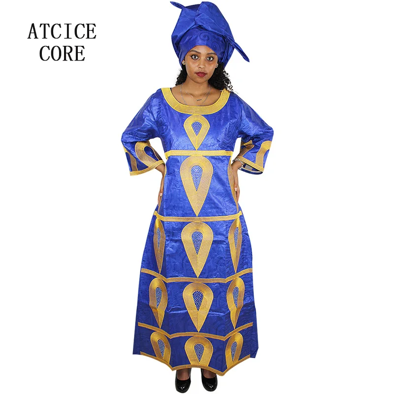 african dress for woman bazin riche embroidery design long with scarf | Тематическая одежда и униформа