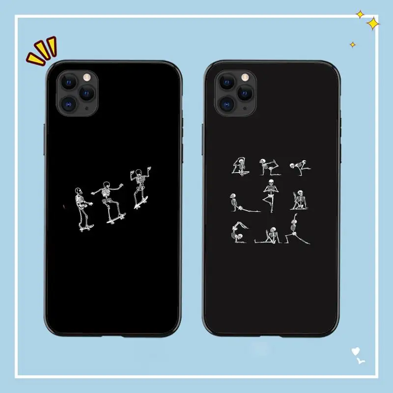 

YNDFCNB Funny Skeleton Phone Case for iPhone 11 12 13 mini pro XS MAX 8 7 6 6S Plus X 5S SE 2020 XR cover