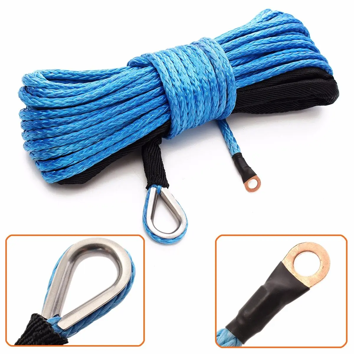 1/4" X 50' 7700LBs SynPoptic Fiber Winch Line Cable Towing Rope With Sheath ATV UTV Blue Traction Rope Solid