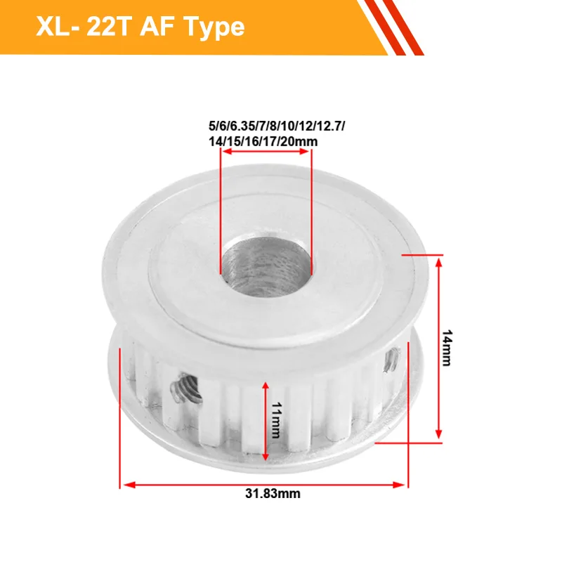 XL 22T Timing Belt Pulley 11mm Belt Width Gear Pulley 6/6.35/8/10/12/14/15/16mm Bore Synchronous Pulley Wheel for 3D Printer
XL 22T Timing Belt Pulley 11mm Belt Width Gear Pulley 6/6.35/8/10/12/14/15/16mm Bore Synchronous Pulley Wheel for 3D Printer