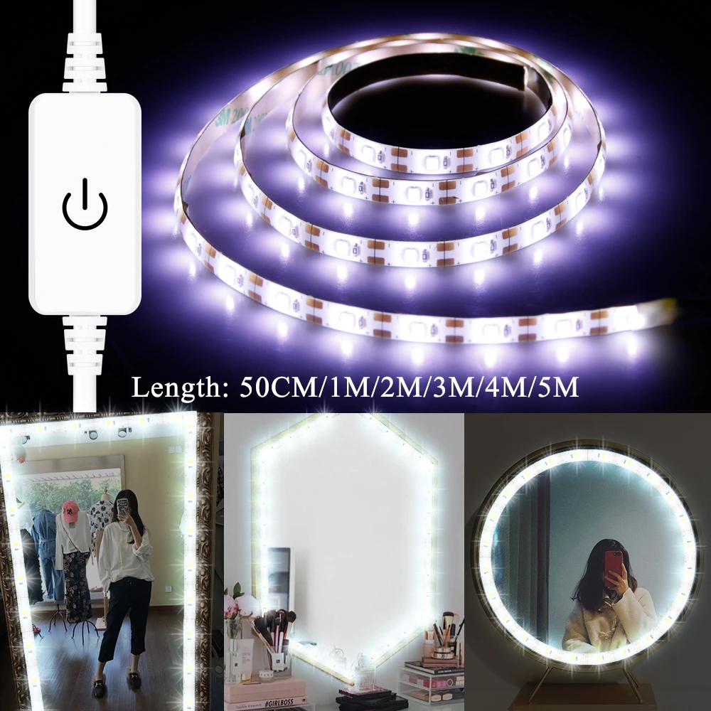 USB Led Makeup Mirror Light DC 5V Vanity Mirror Wall Lamp Tape LED Strip Light 1M 2M 3M 4M 5M Dimmable Dressing Table Lights Kit
USB Led Makeup Mirror Light DC 5V Vanity Mirror Wall Lamp Tape LED Strip Light 1M 2M 3M 4M 5M Dimmable Dressing Table Lights Kit