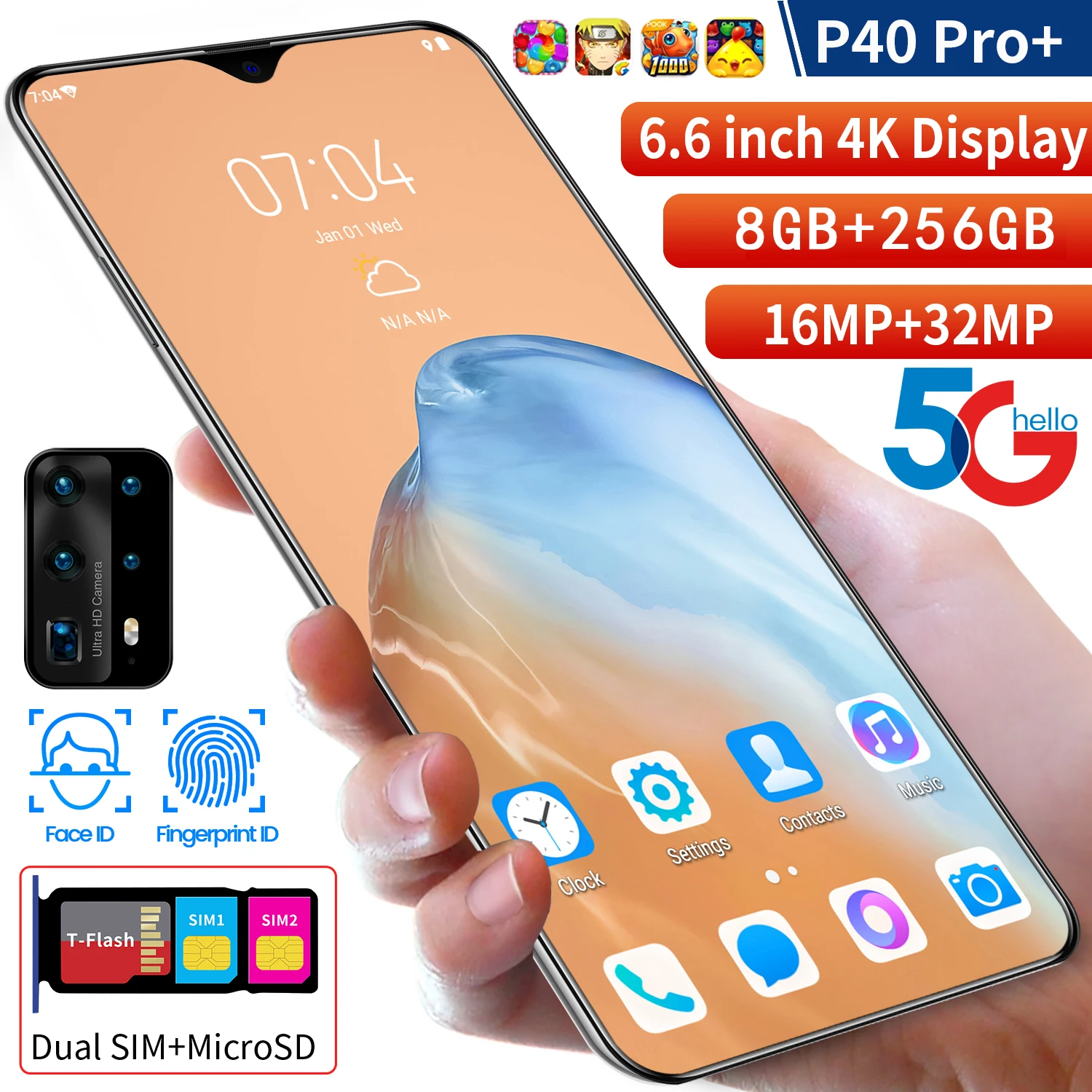 2021 Global Version P40 Pro+ 6.6 Inch Smartphone Android 10 8GB RAM 256GB ROM 5000mAh Deca Core 16+32MP Face Unlock Mobile Phone
2021 Global Version P40 Pro+ 6.6 Inch Smartphone Android 10 8GB RAM 256GB ROM 5000mAh Deca Core 16+32MP Face Unlock Mobile Phone
