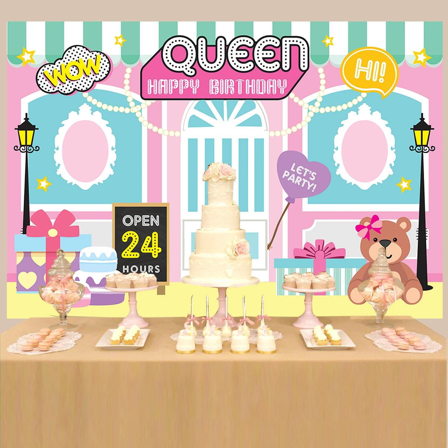 Girl Queen Birthday Party Backdrop Sweet Princess Open 24 Hours Photography Background Candy Shop Banner Portrait Studio Poster
Girl Queen Birthday Party Backdrop Sweet Princess Open 24 Hours Photography Background Candy Shop Banner Portrait Studio Poster