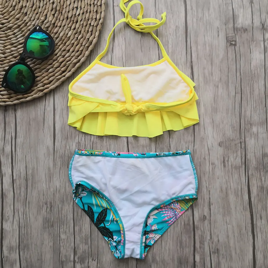 5-12 Years Falbala Girl Swimsuit Kids Floral Bikini Two Piece Children's Swimwear Halter Top Bathing Suit Girls Swim Wear | Спорт и