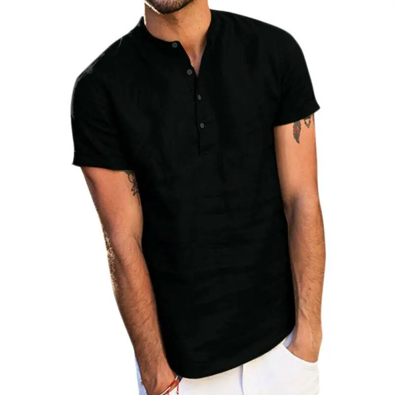 Male Short Sleeve Linen Button T-Shirt O-neck Fashion Summer solid Casual Cotton Henley Loose Blouse Tee Top Men Clothing
Male Short Sleeve Linen Button T-Shirt O-neck Fashion Summer solid Casual Cotton Henley Loose Blouse Tee Top Men Clothing