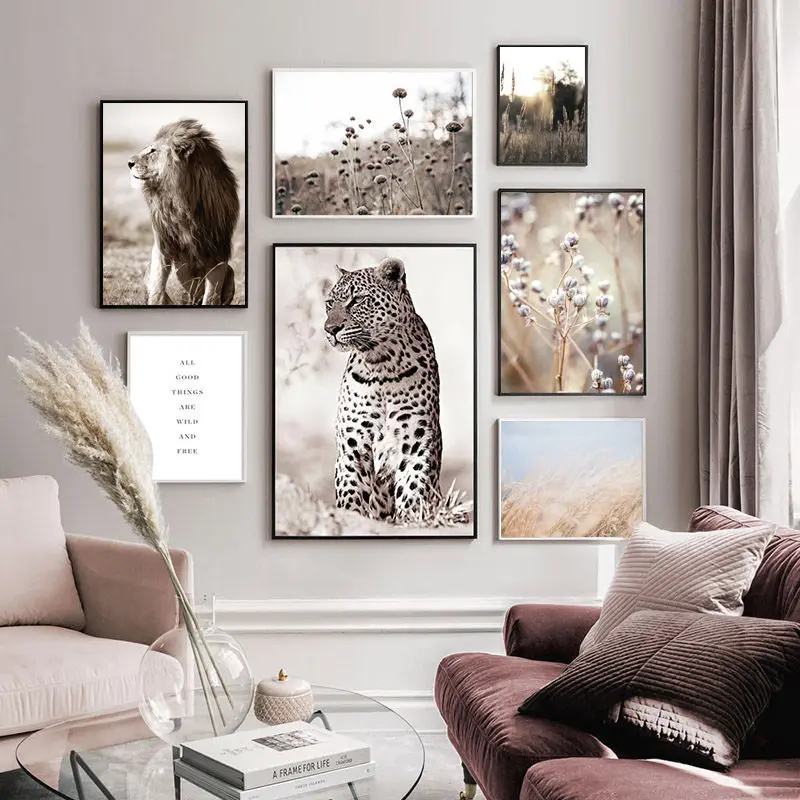 Фото Картины с животными в скандинавском стиле Лев ягуар настенное - купить