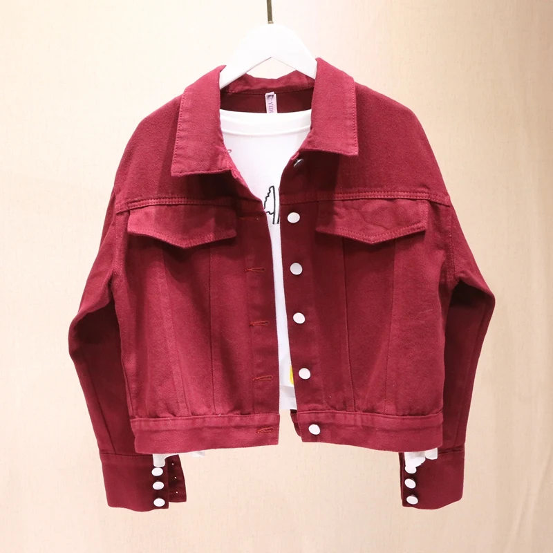 Spring 2021 Women Wine red Short Denim Jacket Casual Long sleeve Button Decoration Loose Jean Jacket Female Autumn Khaki Coat
Spring 2021 Women Wine red Short Denim Jacket Casual Long sleeve Button Decoration Loose Jean Jacket Female Autumn Khaki Coat