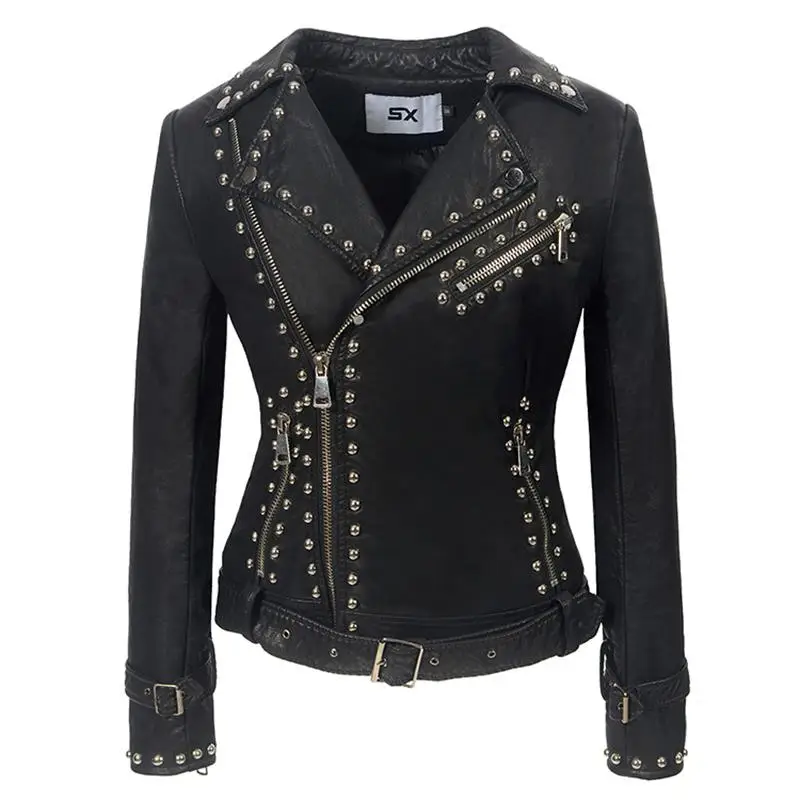 Explosion style hot sale ladies black lapel zipper leather jacket punk rivet pu plus size jacket
Explosion style hot sale ladies black lapel zipper leather jacket punk rivet pu plus size jacket
