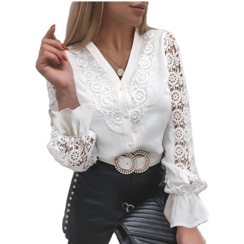Women Sexy Lace Patchwork Hollow Out T-Shirt Long Sleeve Crew Neck Button Mesh Design Tops Spring Fashion White Vintage T Shirts
Women Sexy Lace Patchwork Hollow Out T-Shirt Long Sleeve Crew Neck Button Mesh Design Tops Spring Fashion White Vintage T Shirts