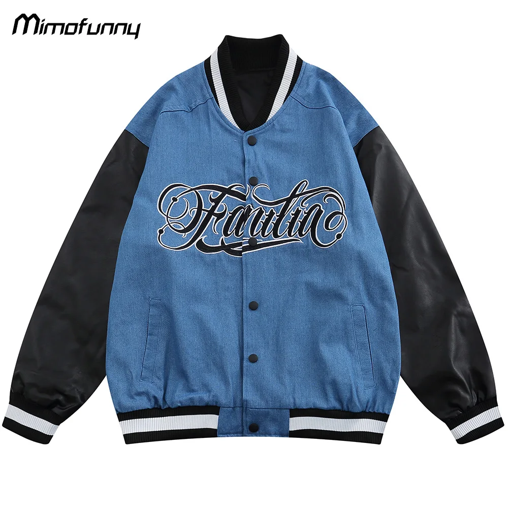 Jacket Men Denim Leather Color Block Patchwork Embroidery Outwear Autumn Vintage Punk High Street All-match Baggy Baseball Coats
Jacket Men Denim Leather Color Block Patchwork Embroidery Outwear Autumn Vintage Punk High Street All-match Baggy Baseball Coats