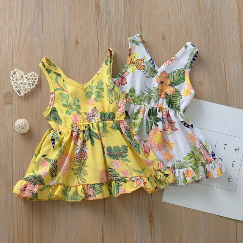 Платье для маленьких девочек с цветочным принтом милое платье принцессы без