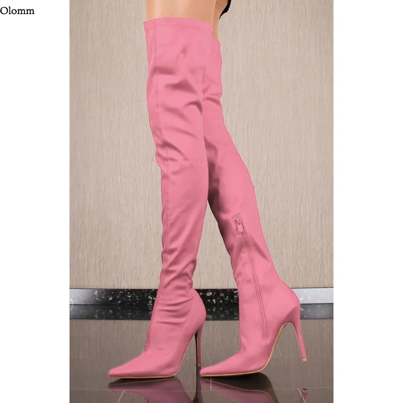 Olomm Women Spring Thigh High Boots Satin Sexy Stiletto Heels Boots Pointed Toe Night Club Wear Shoes Women Plus US Size 5-15
Olomm Women Spring Thigh High Boots Satin Sexy Stiletto Heels Boots Pointed Toe Night Club Wear Shoes Women Plus US Size 5-15