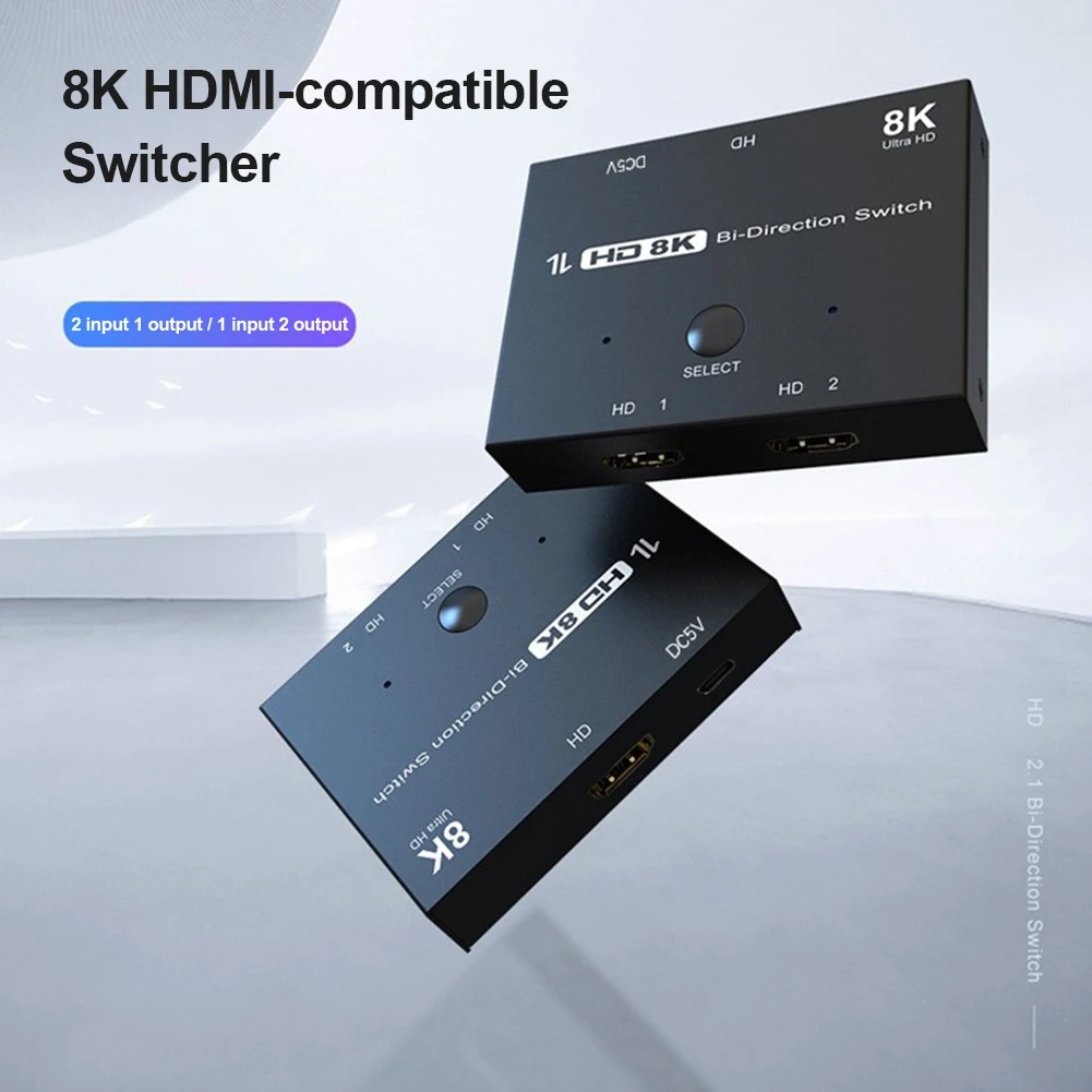 

HDMI-compatible 2.1 HD Switcher Adapter 4K 120Hz 1x2 8K 60Hz 2x1 Bi-Direction Converter Splitter for PS4 PS5 Switch TV Box