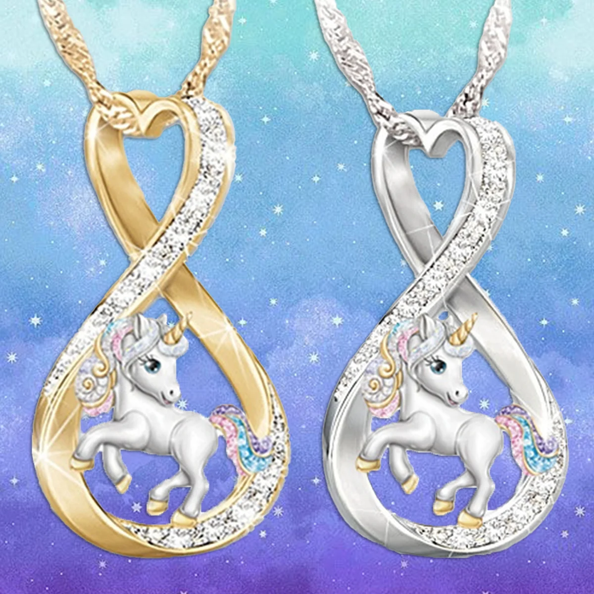 Pretty Colorful Unicorn Crystal Pendant Necklace for Women Fashion Party Accessories Cute Romantic Jewelry Girl's Birthday Gift
Pretty Colorful Unicorn Crystal Pendant Necklace for Women Fashion Party Accessories Cute Romantic Jewelry Girl's Birthday Gift